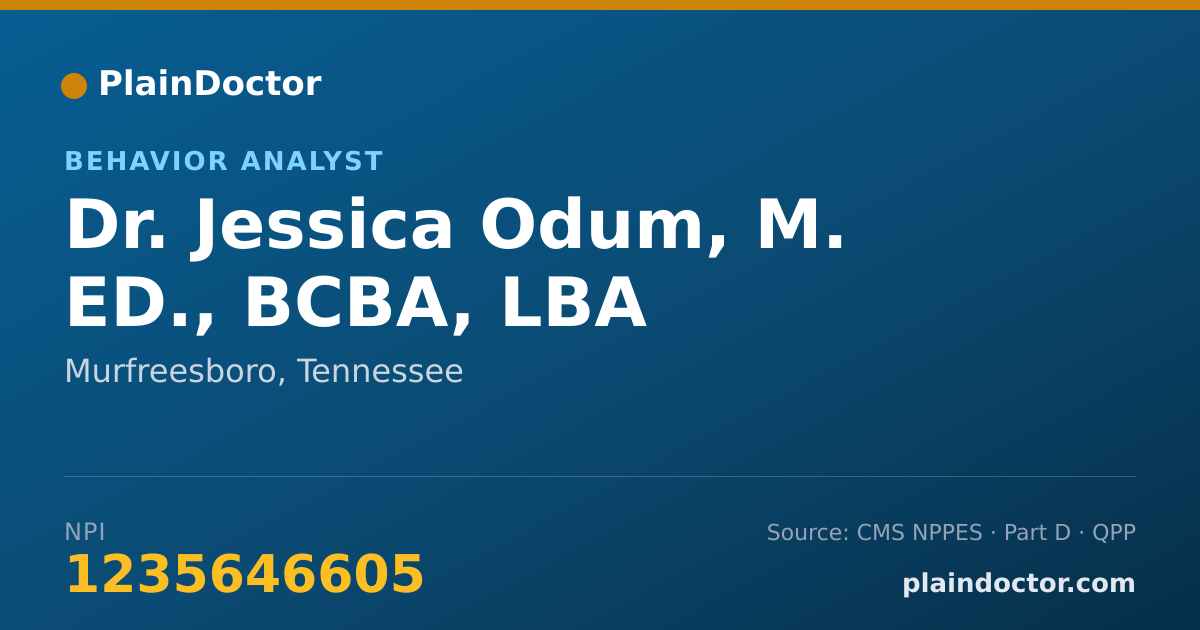 Shareable card for Jessica Odum, M. ED., BCBA, LBA - Behavior Analyst, Murfreesboro, TN