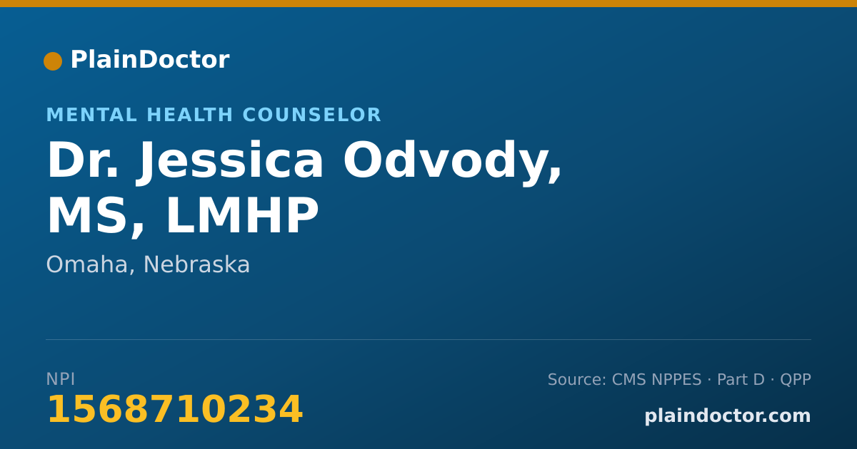 Shareable card for Jessica Odvody, MS, LMHP - Mental Health Counselor, Omaha, NE