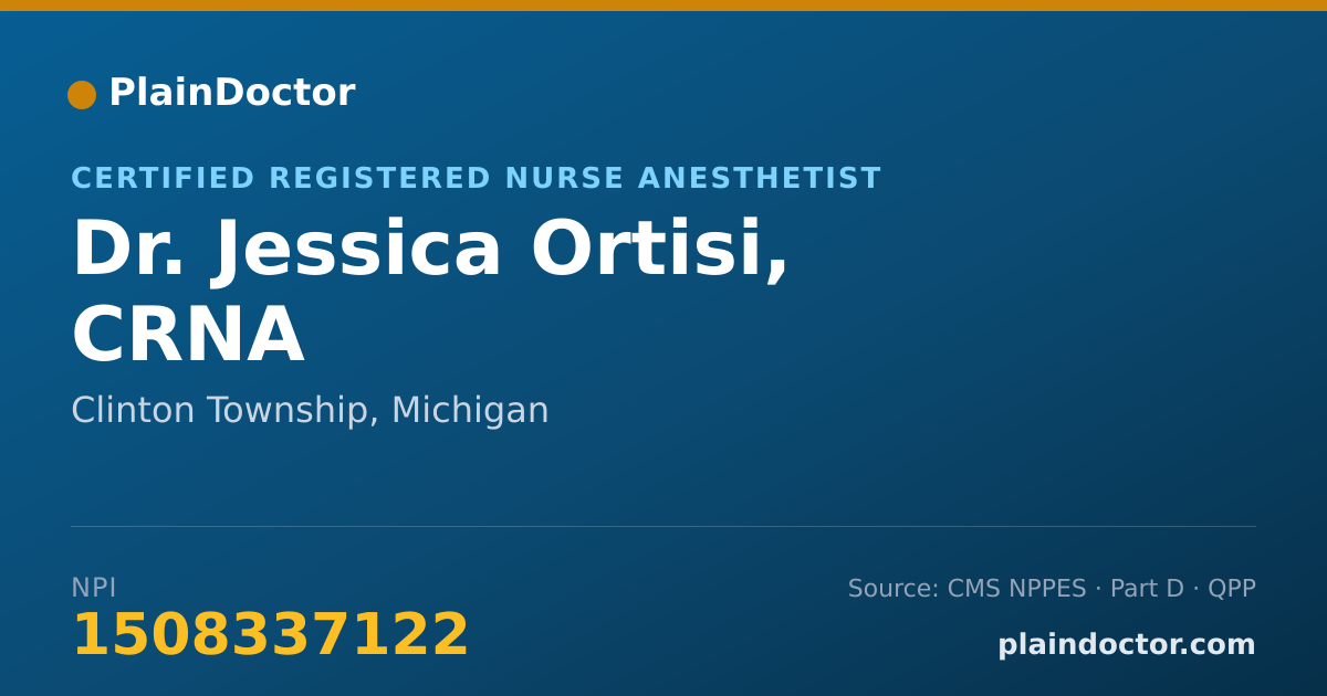 Shareable card for Jessica Ortisi, CRNA - Certified Registered Nurse Anesthetist, Clinton Township, MI