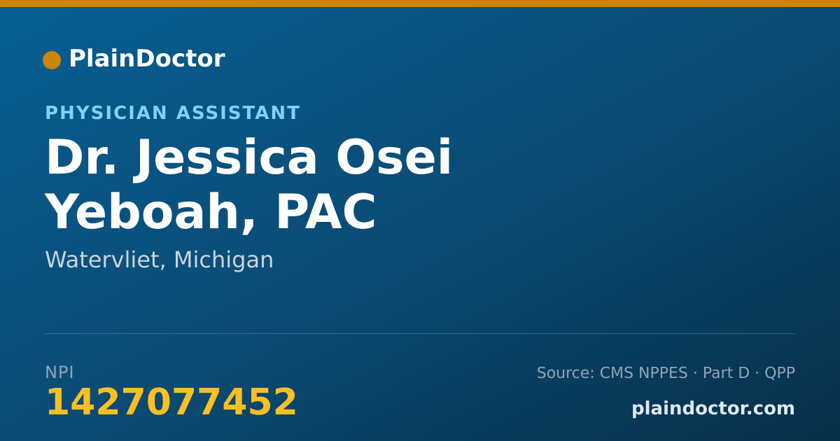 Shareable card for Jessica Osei Yeboah, PAC - Physician Assistant, Watervliet, MI