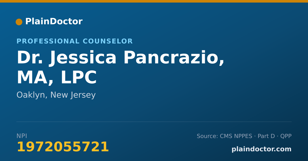 Shareable card for Jessica Pancrazio, MA, LPC - Professional Counselor, Oaklyn, NJ