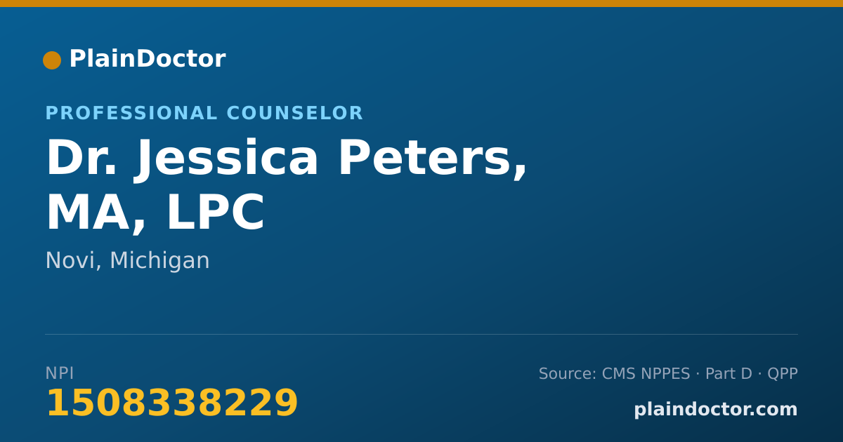 Shareable card for Jessica Peters, MA, LPC - Professional Counselor, Novi, MI