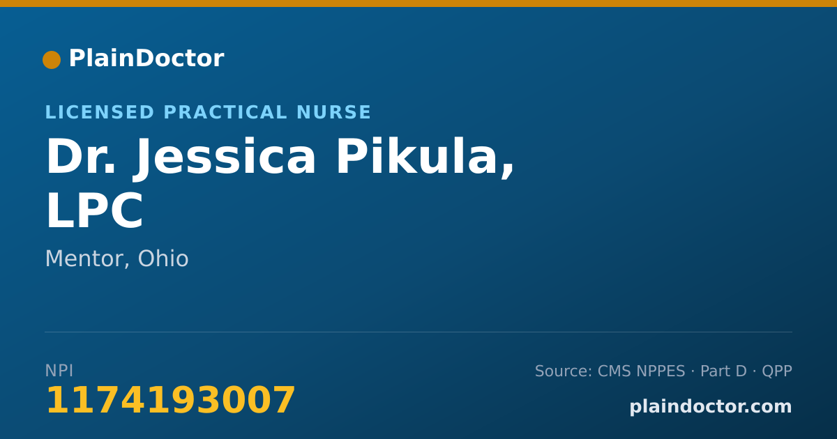 Shareable card for Jessica Pikula, LPC - Licensed Practical Nurse, Mentor, OH