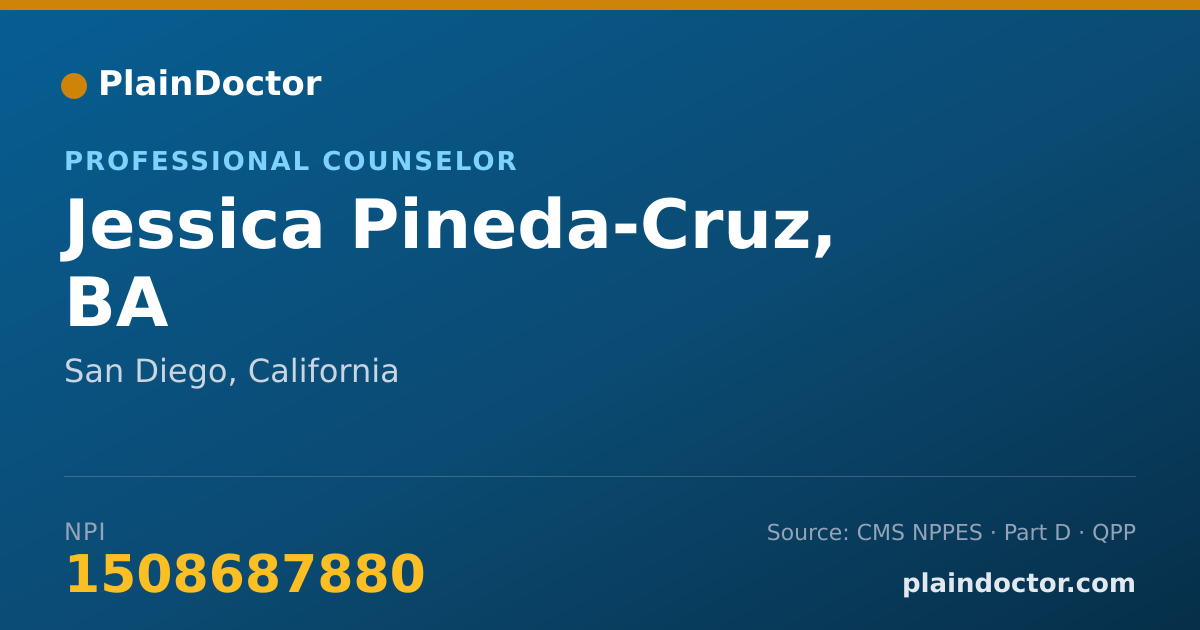 Shareable card for Jessica Pineda-Cruz, BA - Professional Counselor, San Diego, CA