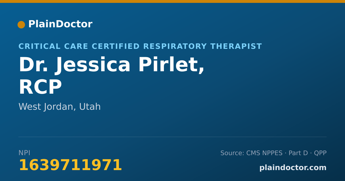 Shareable card for Jessica Pirlet, RCP - Critical Care Certified Respiratory Therapist, West Jordan, UT