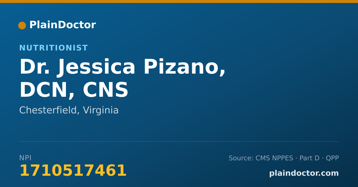 Shareable card for Jessica Pizano, DCN, CNS - Nutritionist, Chesterfield, VA