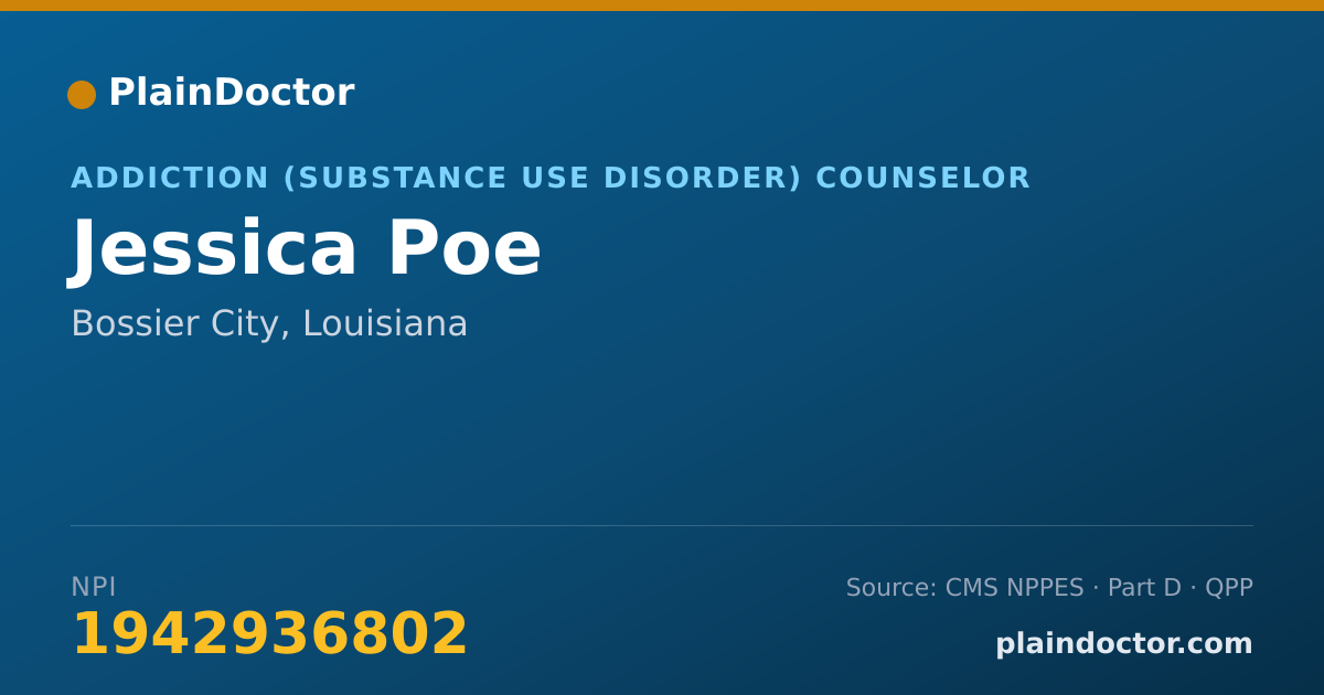 Shareable card for Jessica Poe - Addiction (Substance Use Disorder) Counselor, Bossier City, LA