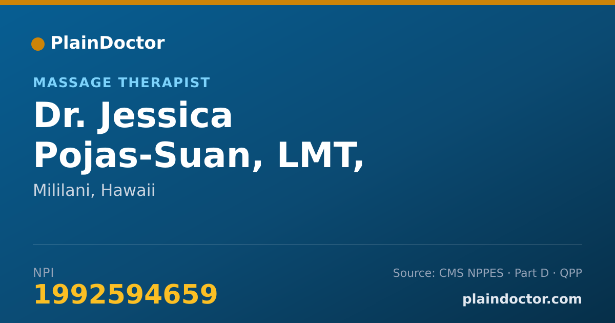 Shareable card for Jessica Pojas-Suan, LMT, HEALTH COACH - Massage Therapist, Mililani, HI