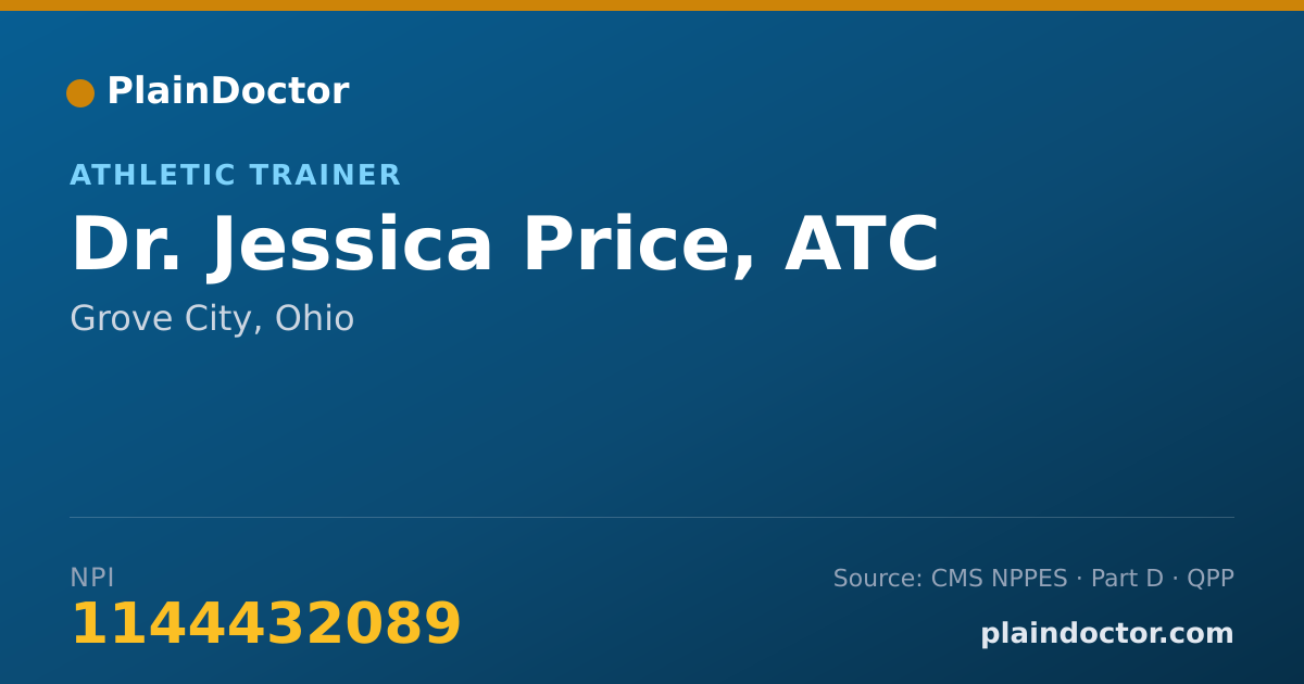 Shareable card for Jessica Price, ATC - Athletic Trainer, Grove City, OH