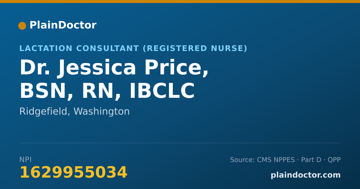 Shareable card for Jessica Price, BSN, RN, IBCLC - Lactation Consultant (Registered Nurse), Ridgefield, WA