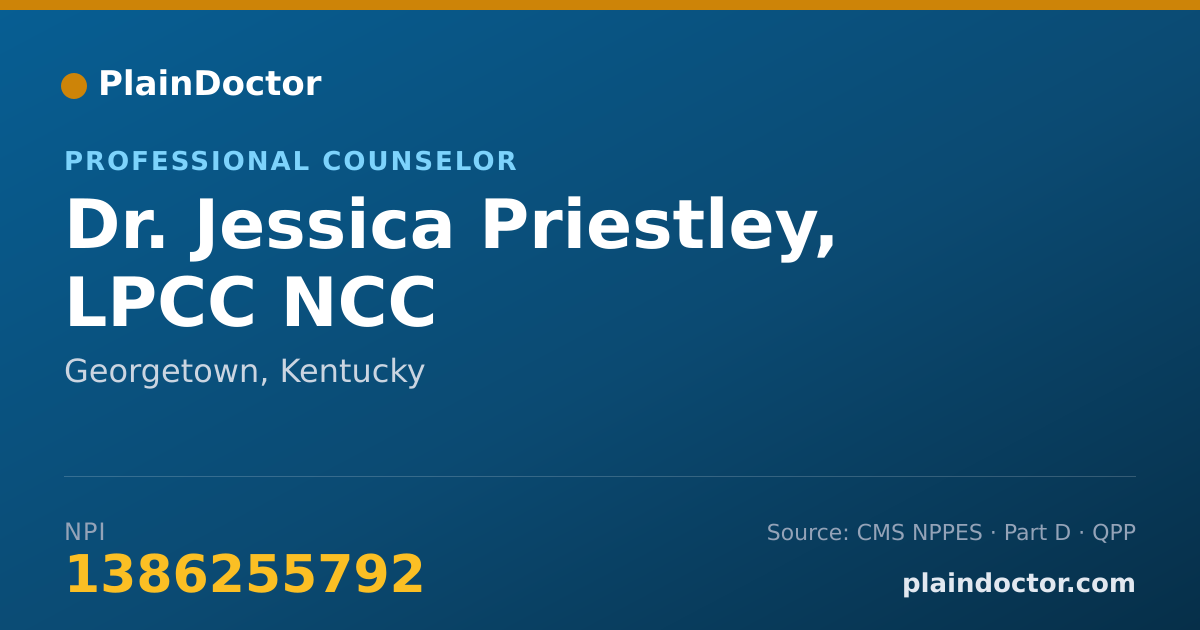 Shareable card for Jessica Priestley, LPCC NCC - Professional Counselor, Georgetown, KY