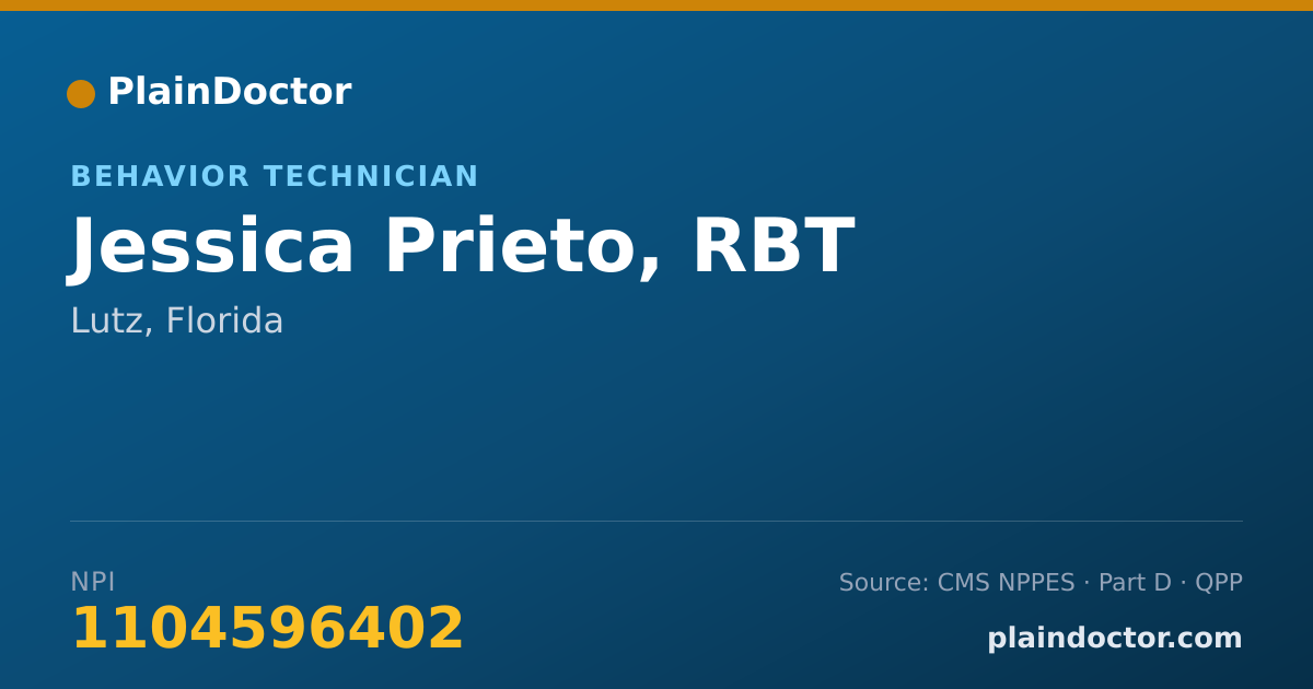 Shareable card for Jessica Prieto, RBT - Behavior Technician, Lutz, FL