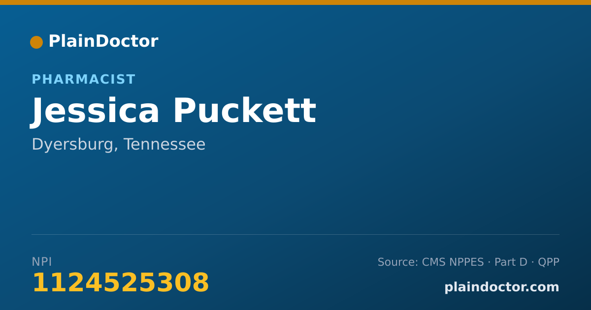 Shareable card for Jessica Puckett - Pharmacist, Dyersburg, TN