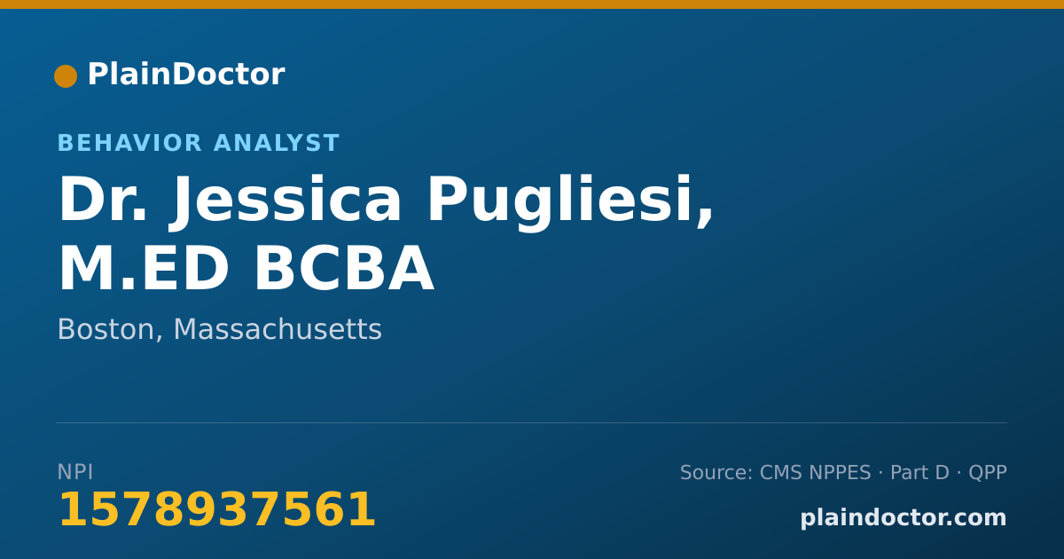 Shareable card for Jessica Pugliesi, M.ED BCBA - Behavior Analyst, Boston, MA