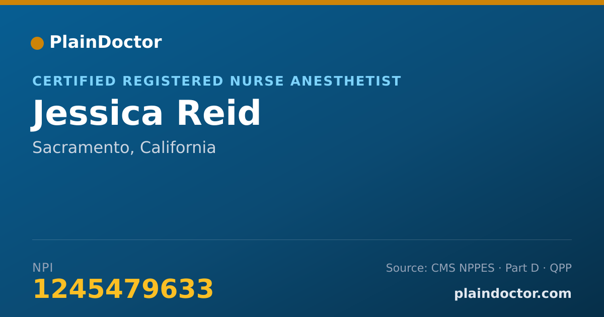 Shareable card for Jessica Reid - Certified Registered Nurse Anesthetist, Sacramento, CA