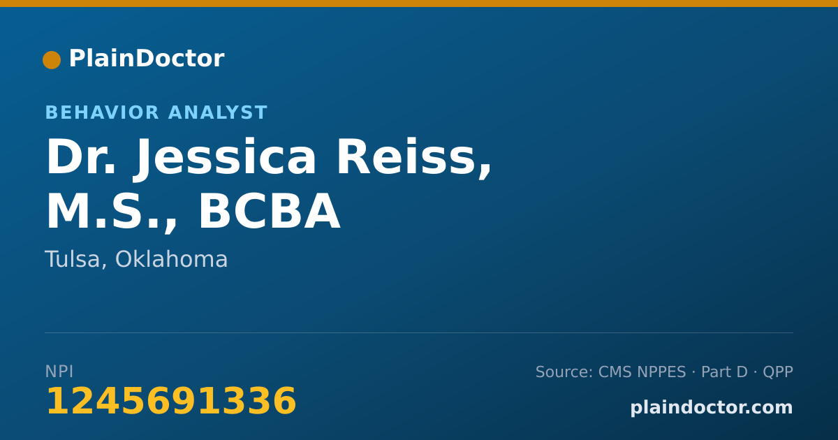 Shareable card for Jessica Reiss, M.S., BCBA - Behavior Analyst, Tulsa, OK