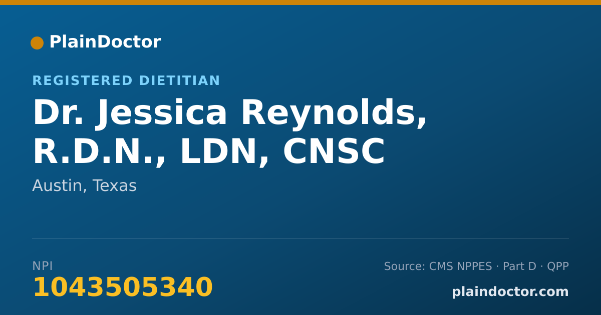 Shareable card for Jessica Reynolds, R.D.N., LDN, CNSC - Registered Dietitian, Austin, TX