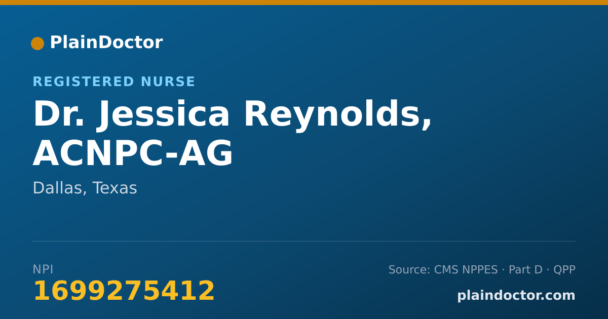 Shareable card for Jessica Reynolds, ACNPC-AG - Registered Nurse, Dallas, TX