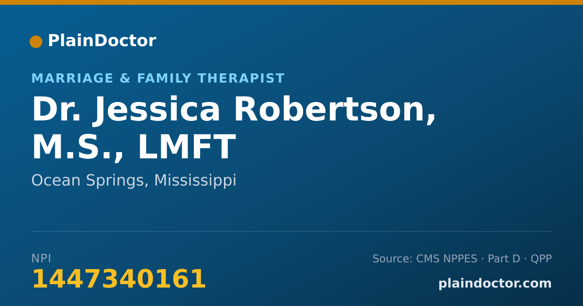 Shareable card for Jessica Robertson, M.S., LMFT - Marriage & Family Therapist, Ocean Springs, MS