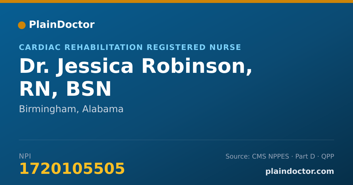 Shareable card for Jessica Robinson, RN, BSN - Cardiac Rehabilitation Registered Nurse, Birmingham, AL
