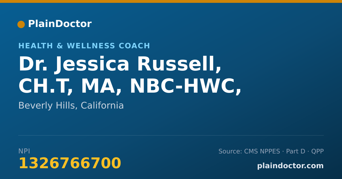 Shareable card for Jessica Russell, CH.T, MA, NBC-HWC, - Health & Wellness Coach, Beverly Hills, CA