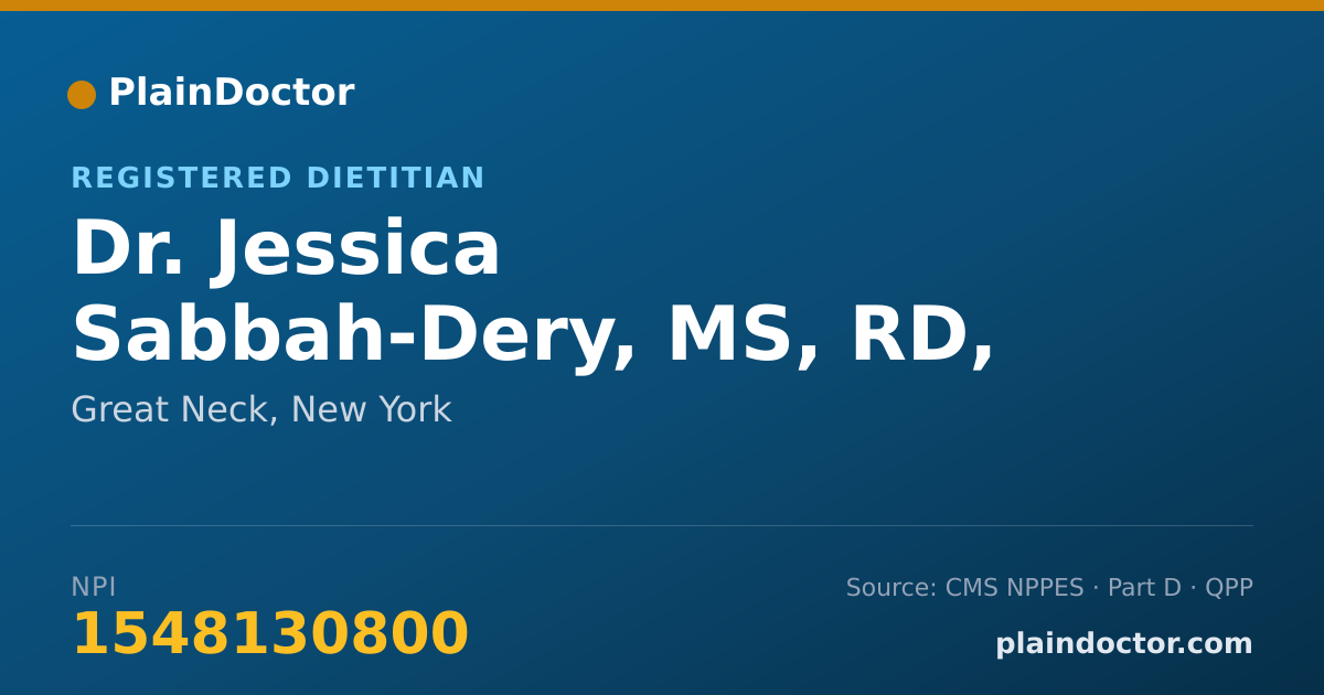 Shareable card for Jessica Sabbah-Dery, MS, RD, CDN - Registered Dietitian, Great Neck, NY