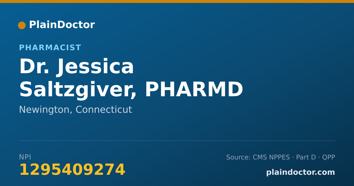Shareable card for Jessica Saltzgiver, PHARMD - Pharmacist, Newington, CT