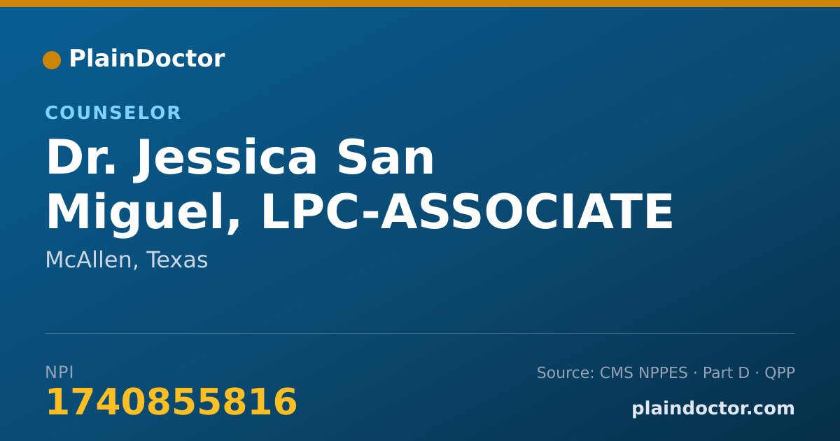 Shareable card for Jessica San Miguel, LPC-ASSOCIATE - Counselor, McAllen, TX