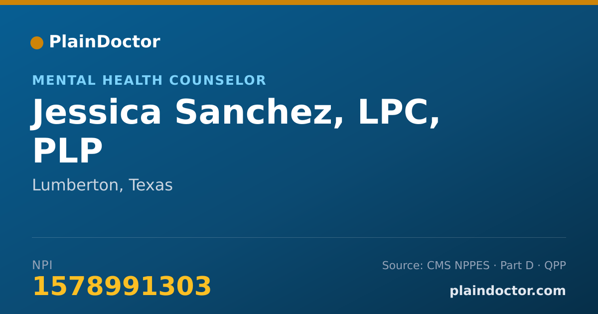 Shareable card for Jessica Sanchez, LPC, PLP - Mental Health Counselor, Lumberton, TX
