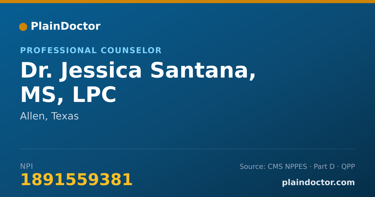 Shareable card for Jessica Santana, MS, LPC - Professional Counselor, Allen, TX