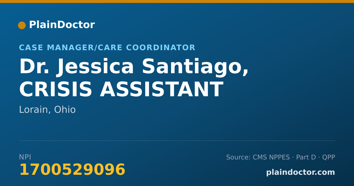 Shareable card for Jessica Santiago, CRISIS ASSISTANT - Case Manager/Care Coordinator, Lorain, OH