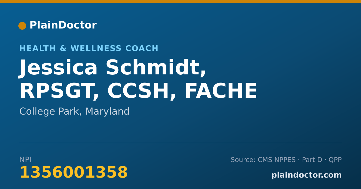 Shareable card for Jessica Schmidt, RPSGT, CCSH, FACHE - Health & Wellness Coach, College Park, MD