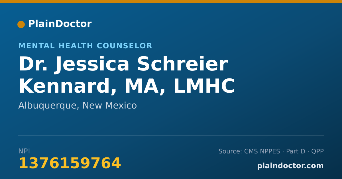 Shareable card for Jessica Schreier Kennard, MA, LMHC - Mental Health Counselor, Albuquerque, NM