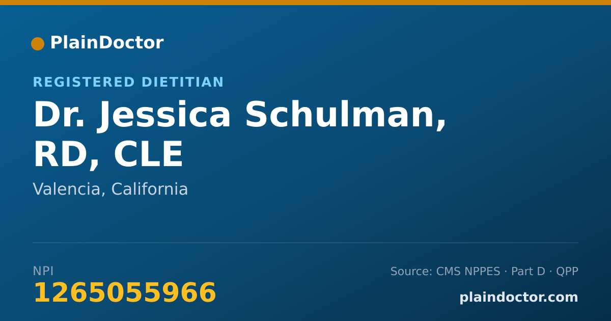 Shareable card for Jessica Schulman, RD, CLE - Registered Dietitian, Valencia, CA