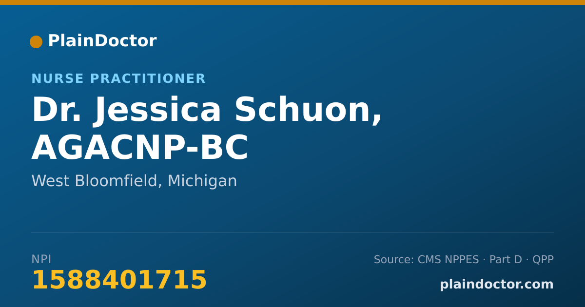 Shareable card for Jessica Schuon, AGACNP-BC - Nurse Practitioner, West Bloomfield, MI