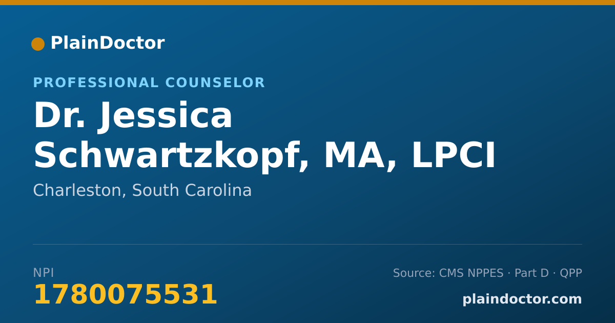 Shareable card for Jessica Schwartzkopf, MA, LPCI - Professional Counselor, Charleston, SC