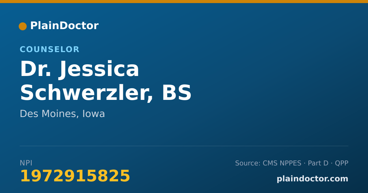Shareable card for Jessica Schwerzler, BS - Counselor, Des Moines, IA