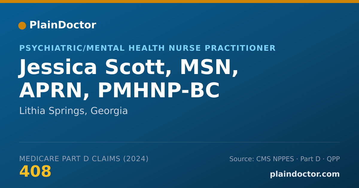 Shareable card for Jessica Scott, MSN, APRN, PMHNP-BC - Psychiatric/Mental Health Nurse Practitioner, Lithia Springs, GA