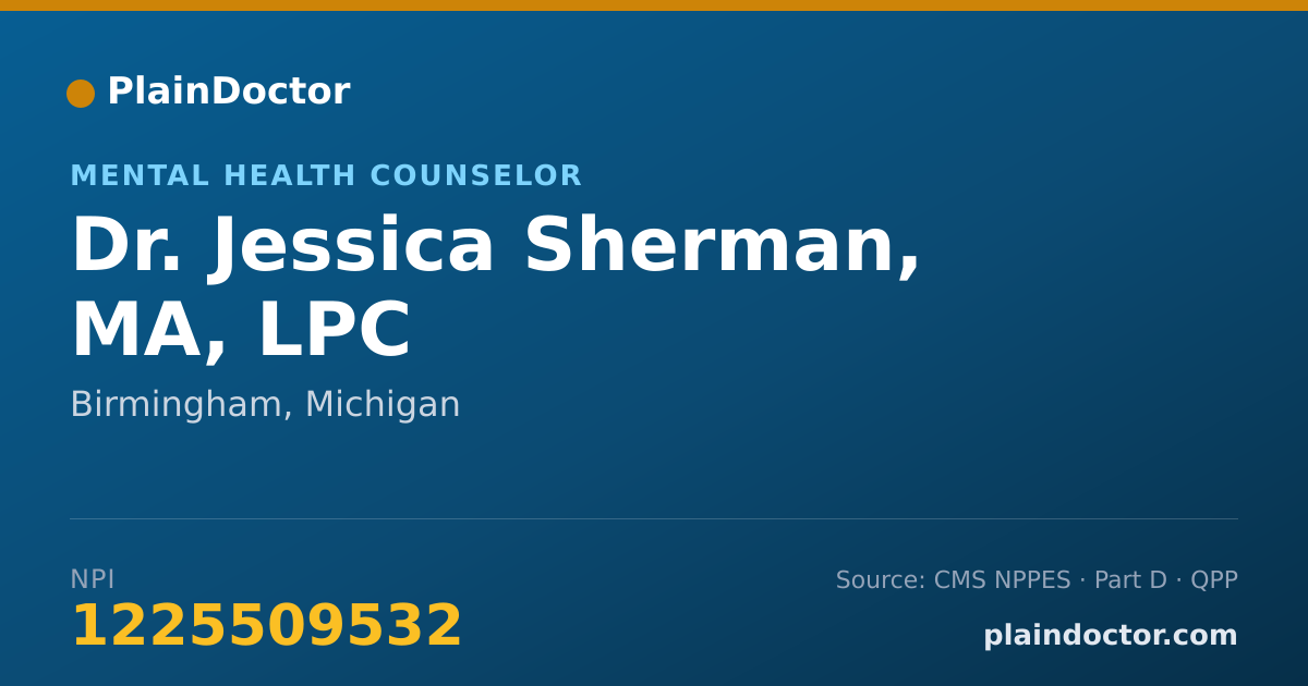 Shareable card for Jessica Sherman, MA, LPC - Mental Health Counselor, Birmingham, MI