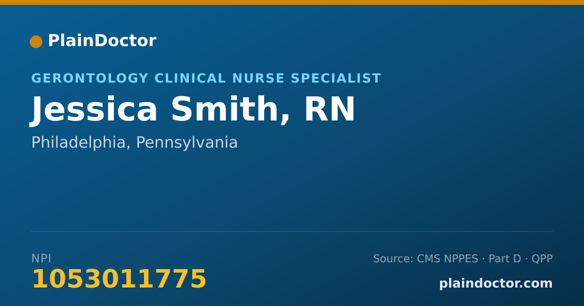 Shareable card for Jessica Smith, RN - Gerontology Clinical Nurse Specialist, Philadelphia, PA