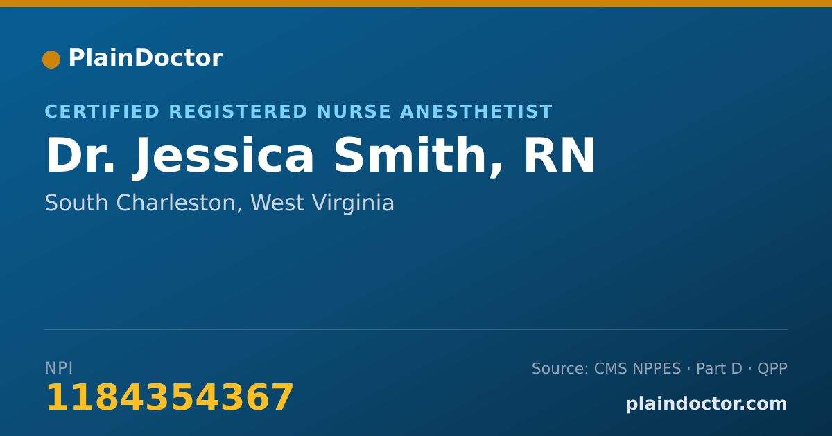 Shareable card for Jessica Smith, RN - Certified Registered Nurse Anesthetist, South Charleston, WV