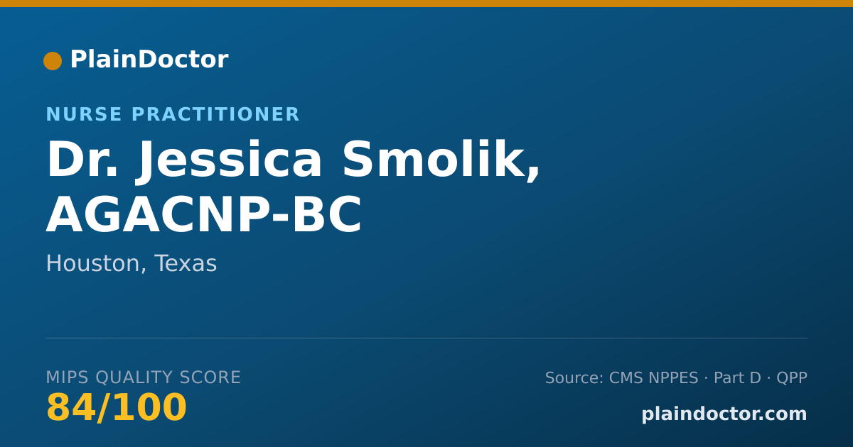 Shareable card for Jessica Smolik, AGACNP-BC - Nurse Practitioner, Houston, TX