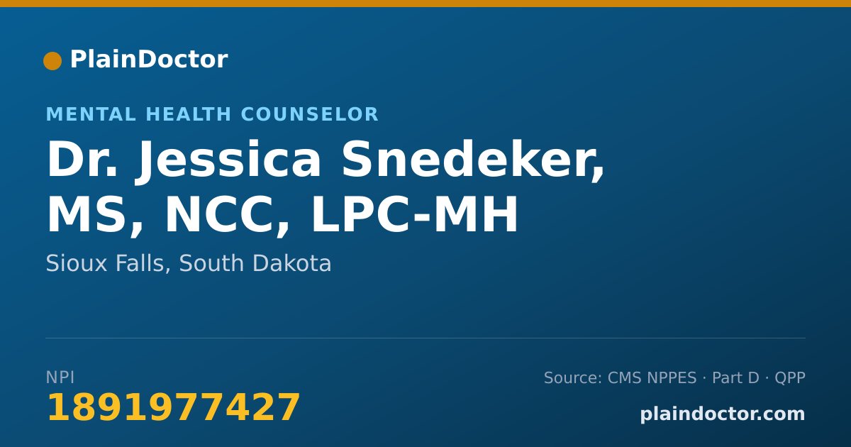 Shareable card for Jessica Snedeker, MS, NCC, LPC-MH - Mental Health Counselor, Sioux Falls, SD