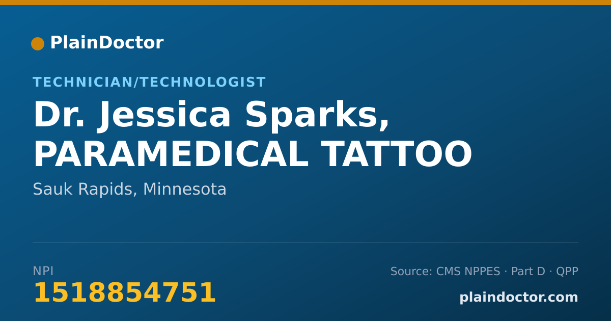 Shareable card for Jessica Sparks, PARAMEDICAL TATTOO - Technician/Technologist, Sauk Rapids, MN