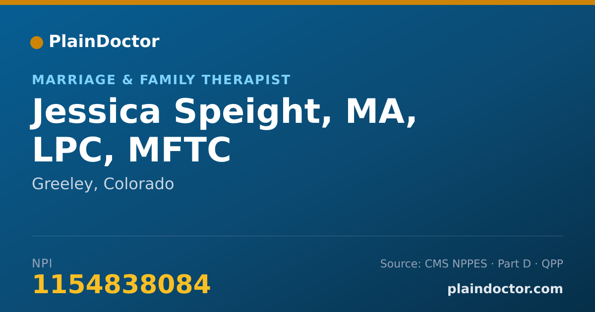 Shareable card for Jessica Speight, MA, LPC, MFTC - Marriage & Family Therapist, Greeley, CO