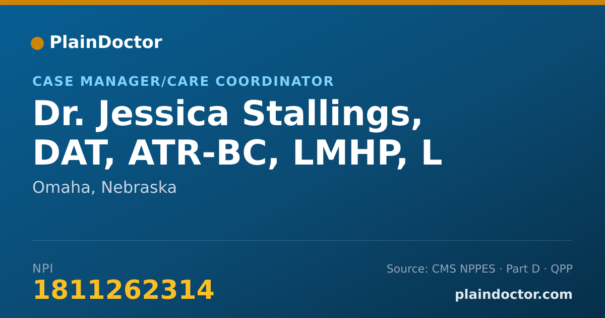 Shareable card for Jessica Stallings, DAT, ATR-BC, LMHP, L - Case Manager/Care Coordinator, Omaha, NE