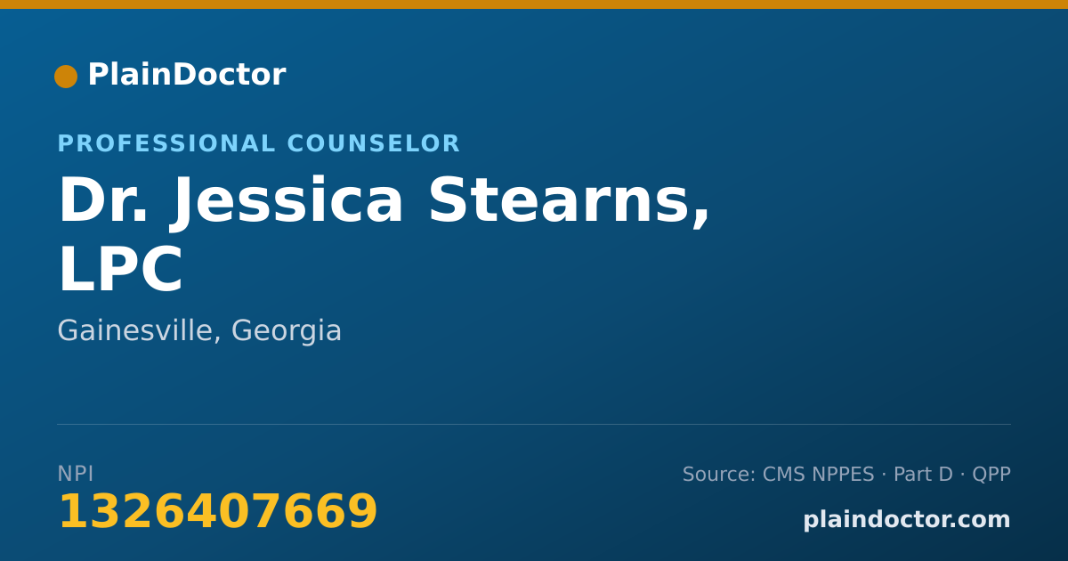 Shareable card for Jessica Stearns, LPC - Professional Counselor, Gainesville, GA