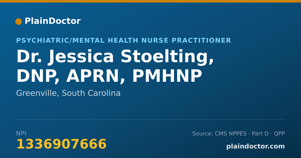 Shareable card for Jessica Stoelting, DNP, APRN, PMHNP - Psychiatric/Mental Health Nurse Practitioner, Greenville, SC
