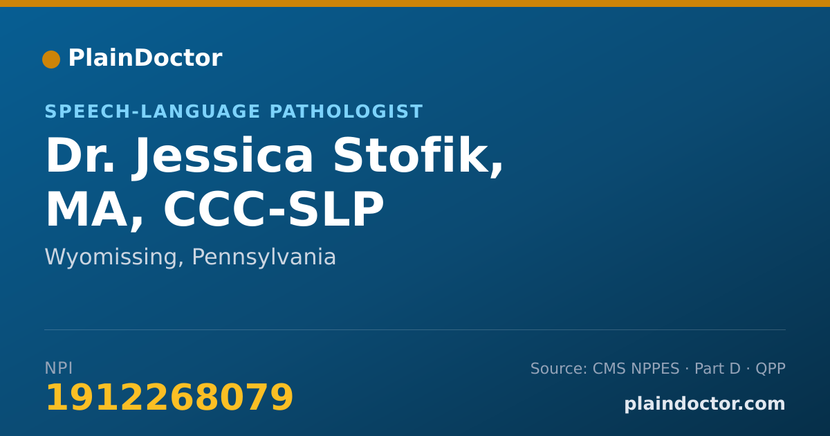Shareable card for Jessica Stofik, MA, CCC-SLP - Speech-Language Pathologist, Wyomissing, PA