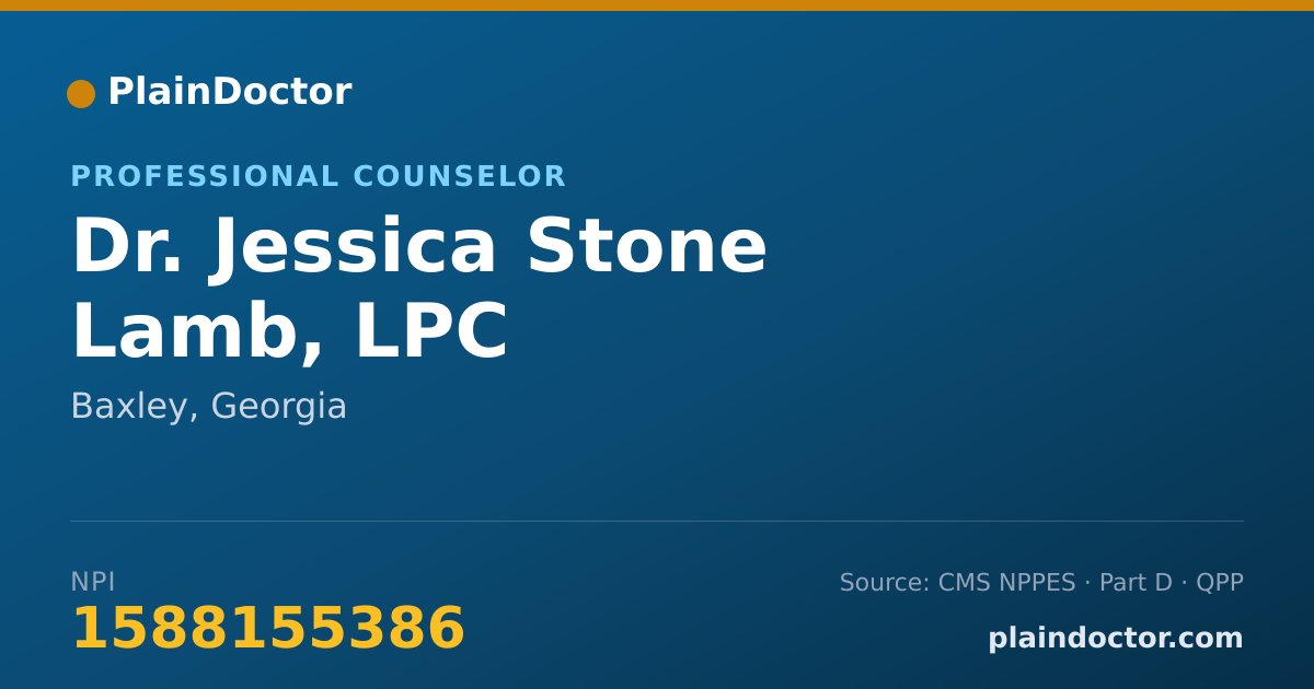 Shareable card for Jessica Stone Lamb, LPC - Professional Counselor, Baxley, GA